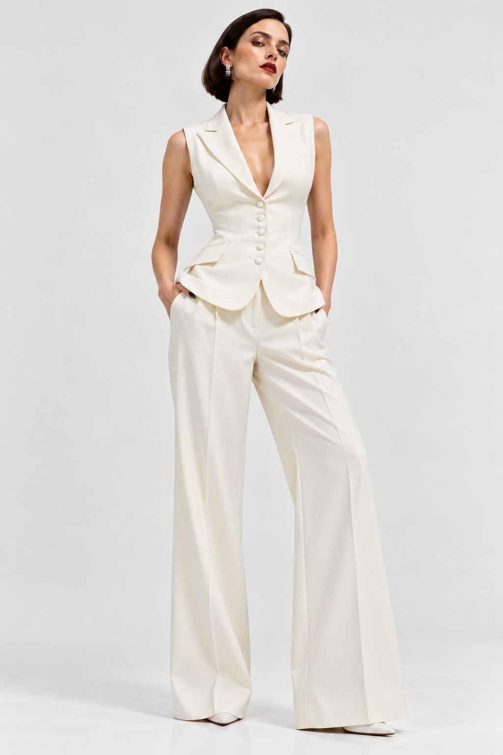 White Tailored Waistcoat Set