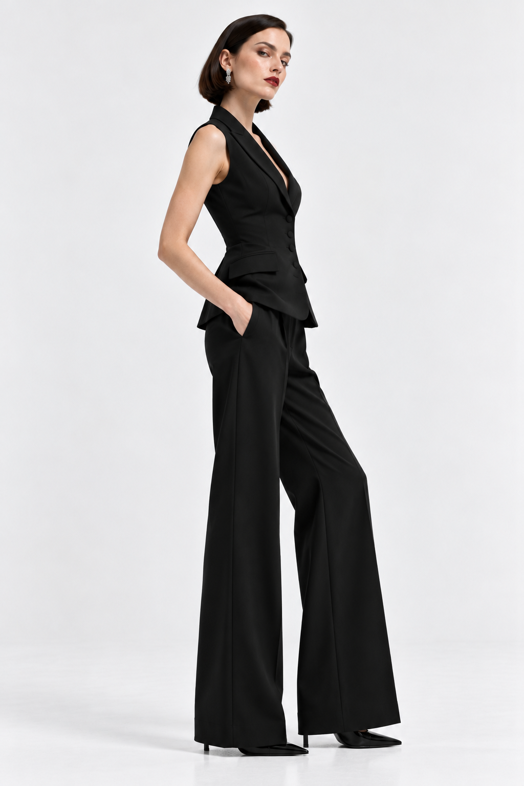 Black Tailored Waistcoat Set